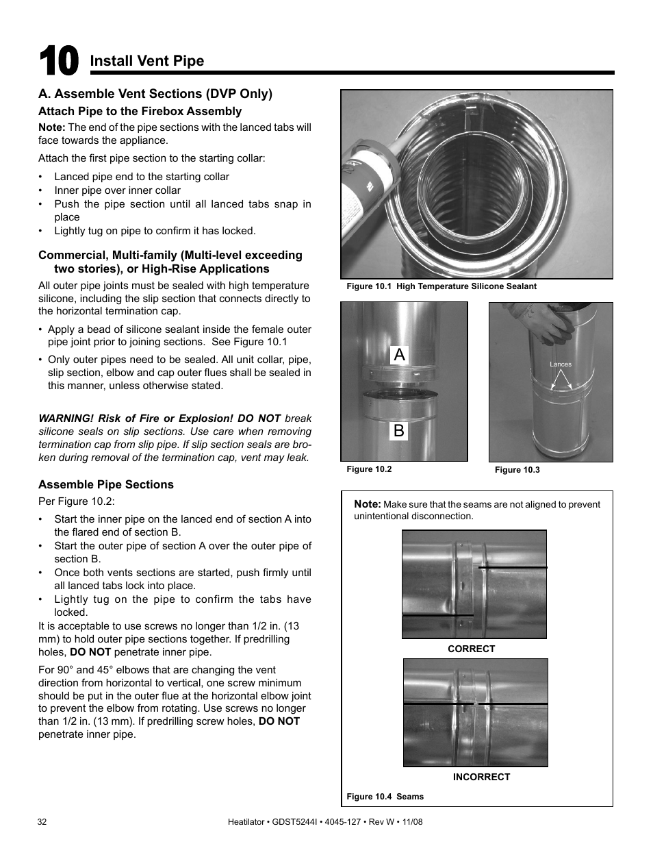 Install vent pipe | Hearth and Home Technologies Heatilator GDST5244I User Manual | Page 32 / 60