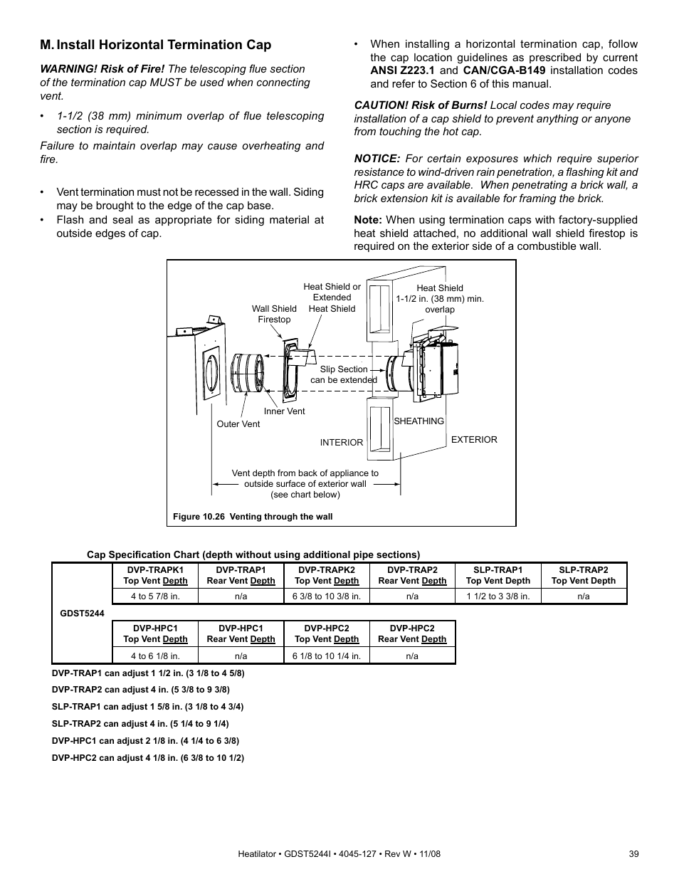 M. install horizontal termination cap | Hearth and Home Technologies Heatilator GDST5244I User Manual | Page 39 / 60