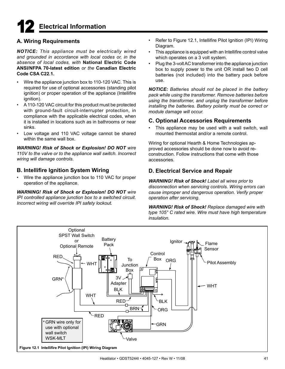 Electrical information | Hearth and Home Technologies Heatilator GDST5244I User Manual | Page 41 / 60