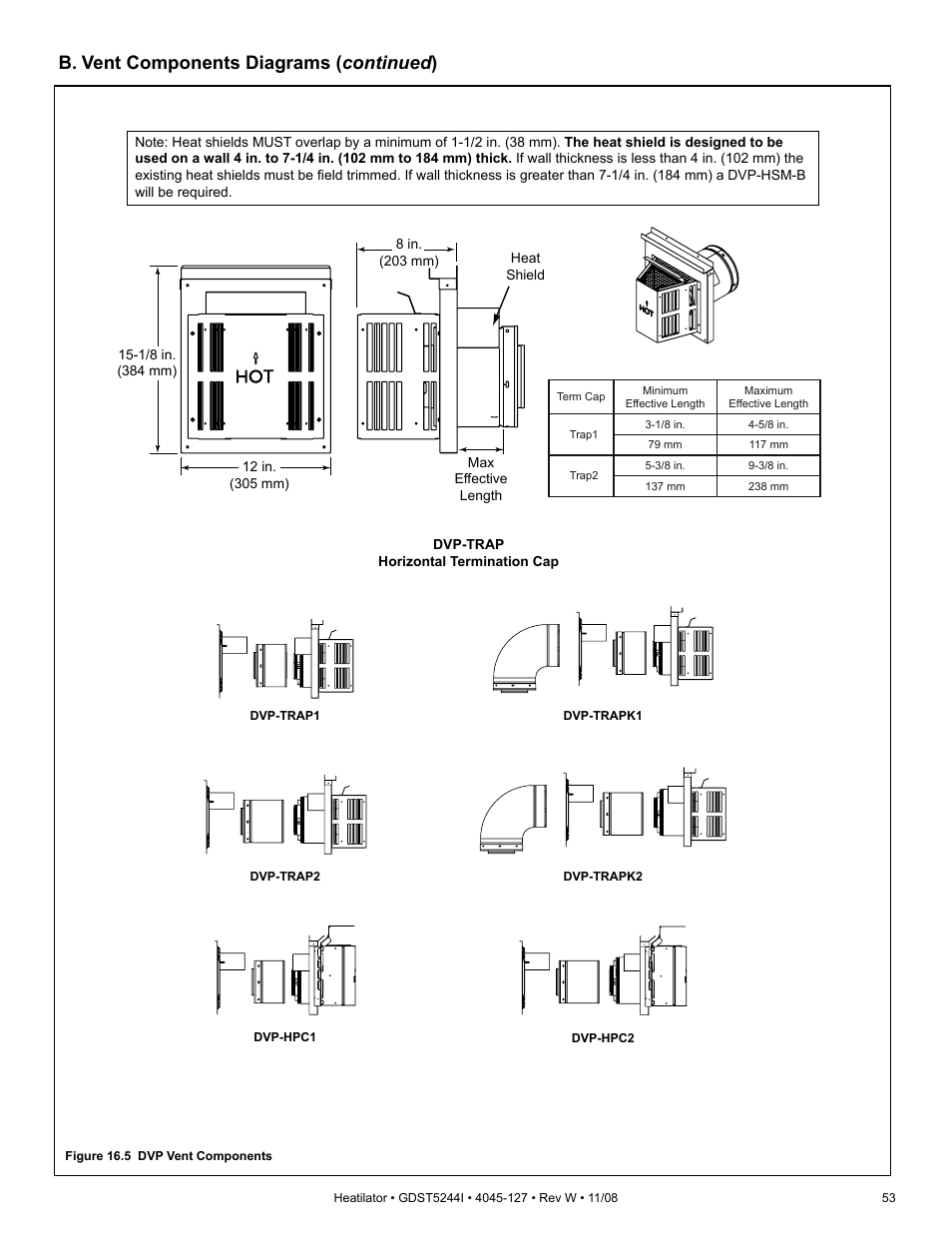 B. vent components diagrams ( continued ) | Hearth and Home Technologies Heatilator GDST5244I User Manual | Page 53 / 60