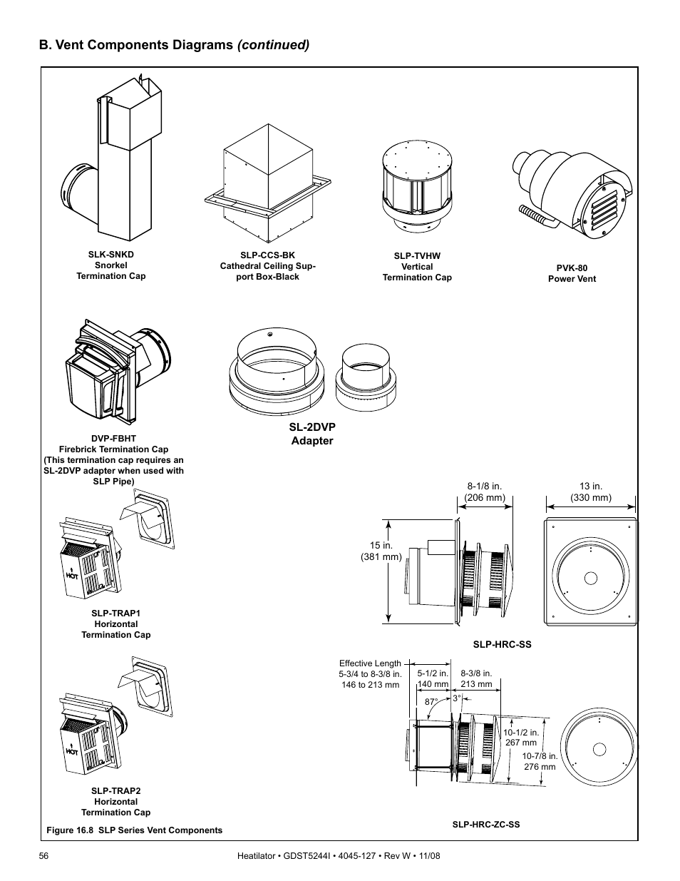 B. vent components diagrams (continued) | Hearth and Home Technologies Heatilator GDST5244I User Manual | Page 56 / 60