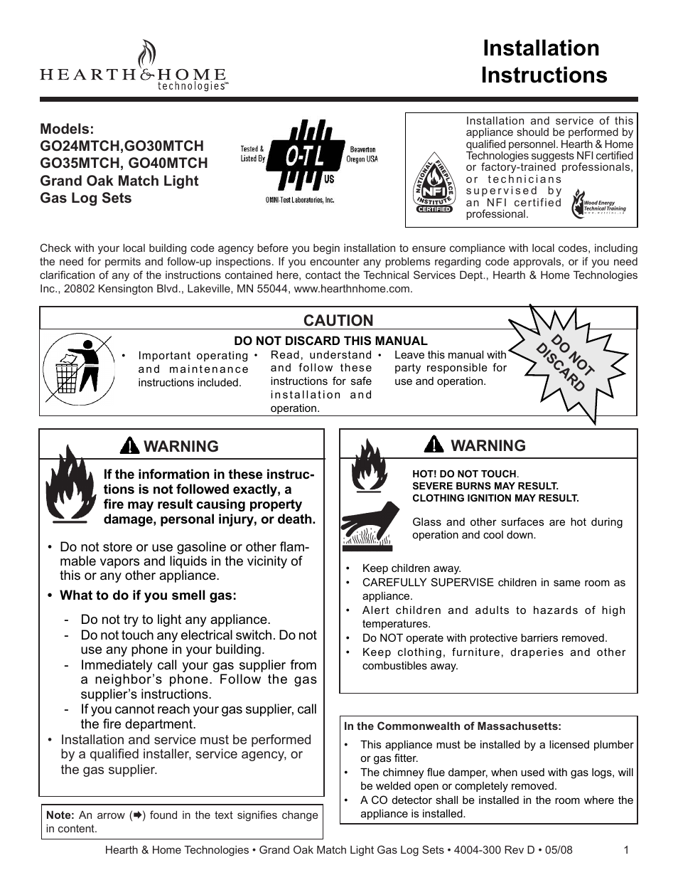 Hearth and Home Technologies GO35MTCH User Manual | 24 pages