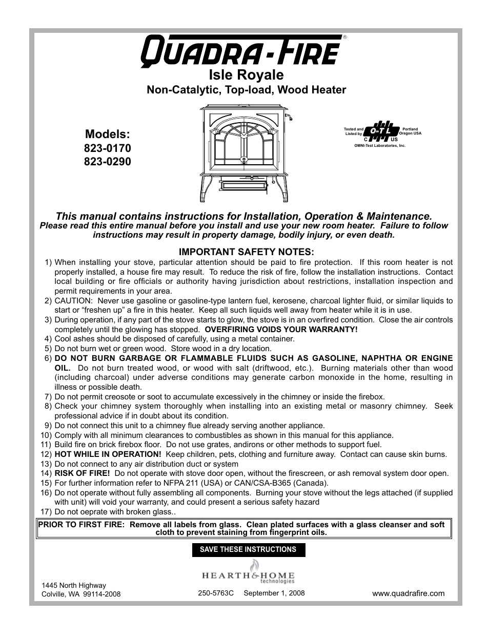 Hearth and Home Technologies 823-0170 User Manual | 32 pages