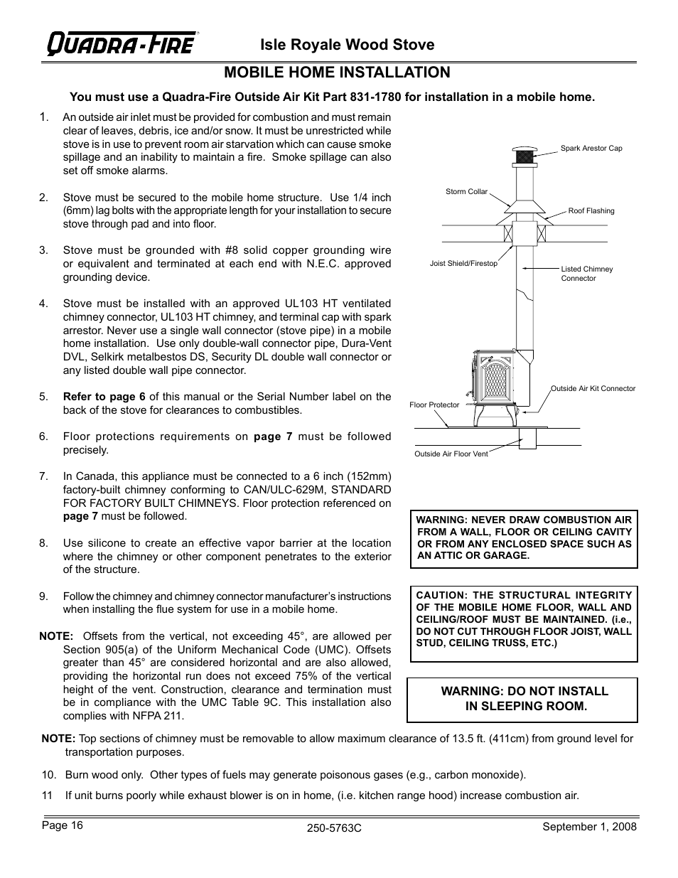 Isle royale wood stove, Mobile home installation | Hearth and Home Technologies 823-0170 User Manual | Page 16 / 32