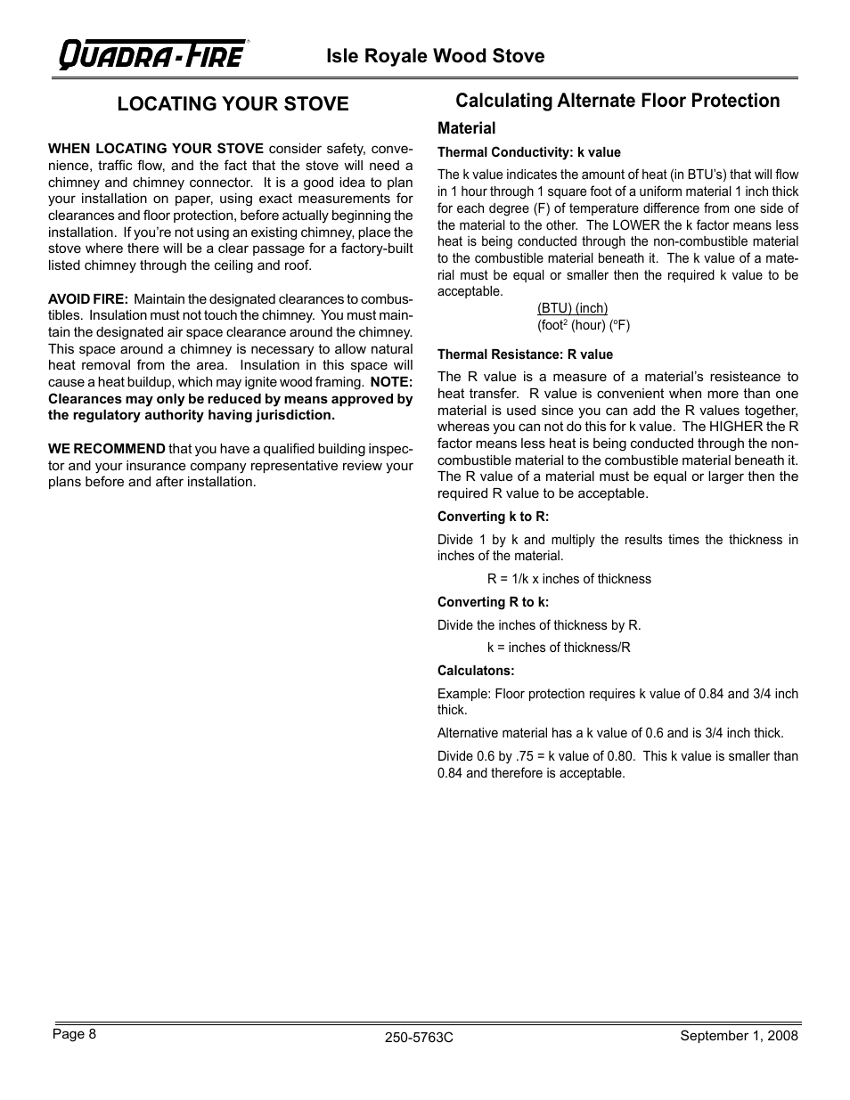 Isle royale wood stove, Calculating alternate floor protection, Locating your stove | Hearth and Home Technologies 823-0170 User Manual | Page 8 / 32
