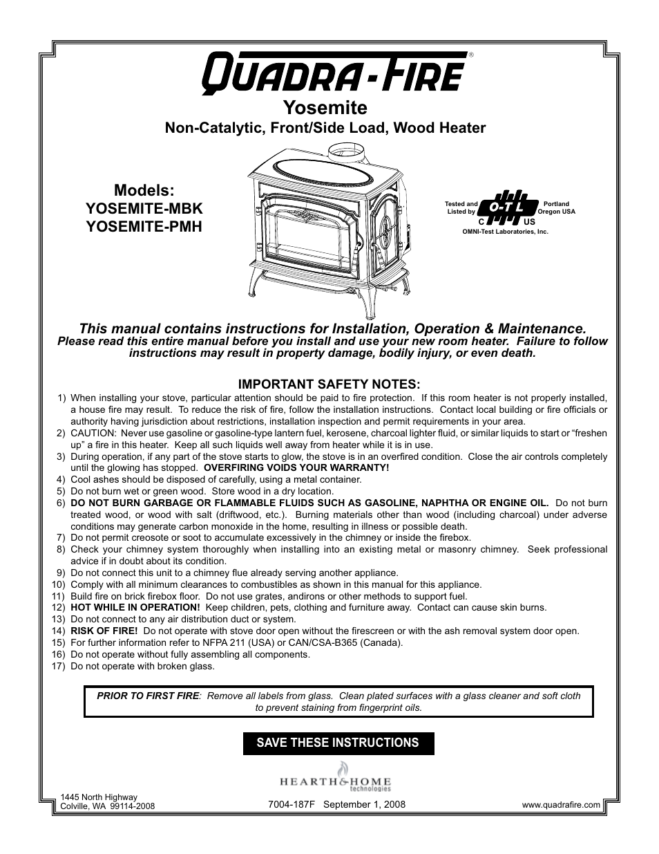 Hearth and Home Technologies Yosemite PMH User Manual | 32 pages