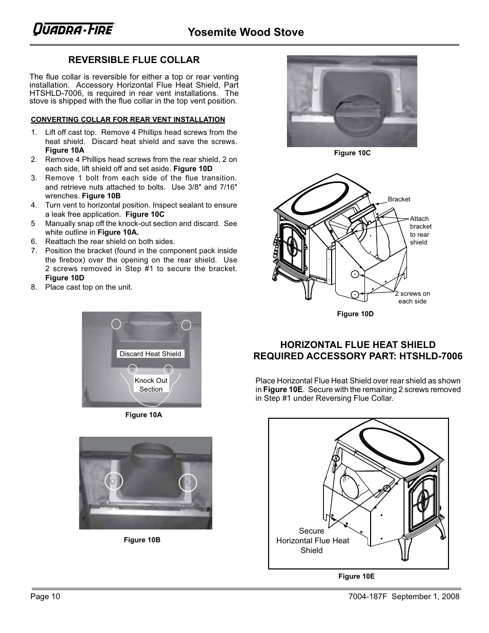 Yosemite wood stove, Reversible flue collar | Hearth and Home Technologies Yosemite PMH User Manual | Page 10 / 32