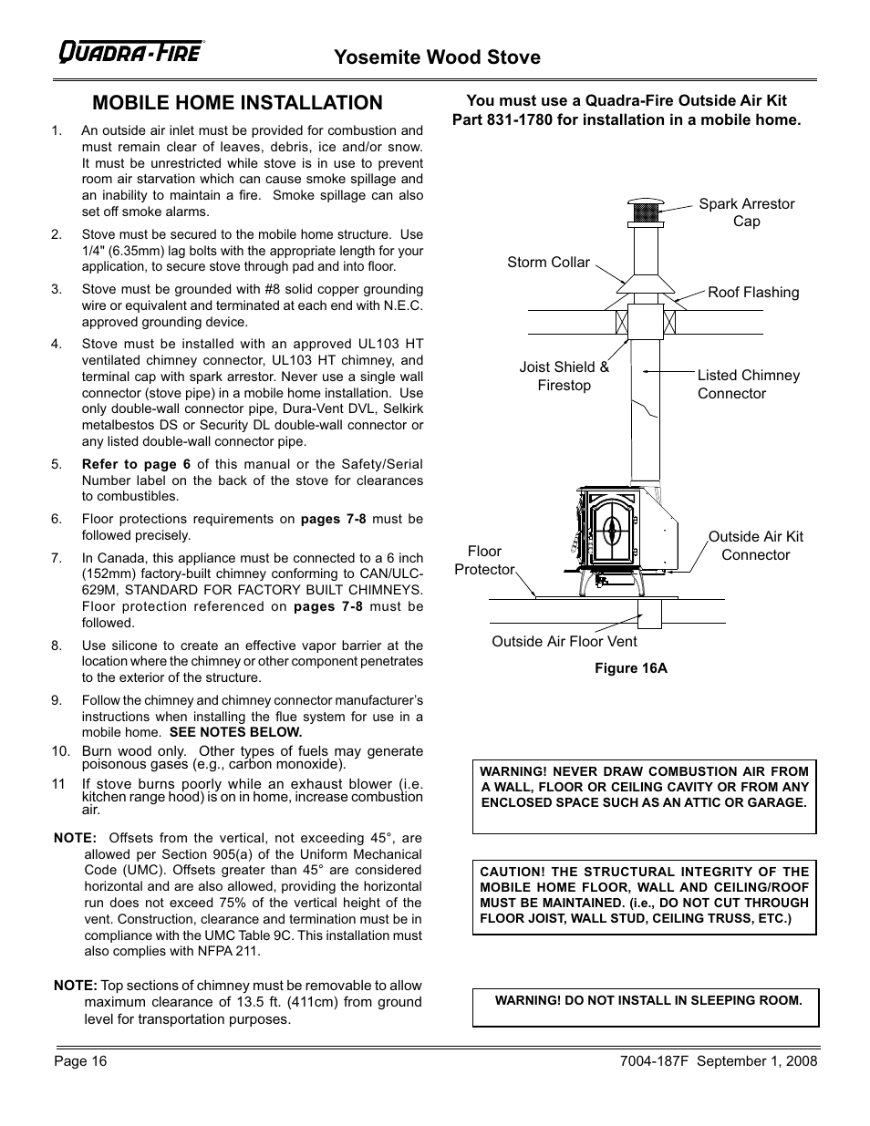 Yosemite wood stove, Mobile home installation | Hearth and Home Technologies Yosemite PMH User Manual | Page 16 / 32