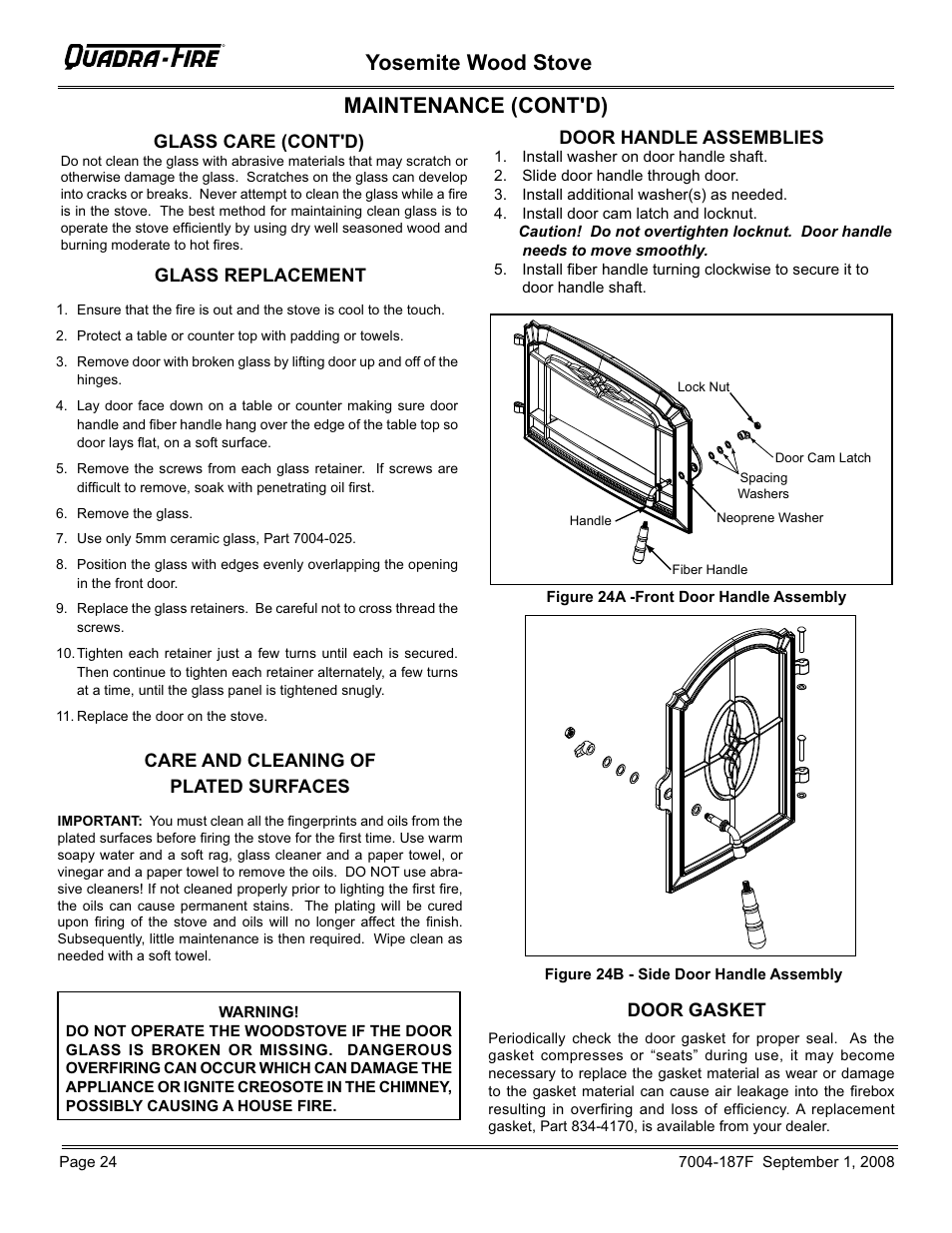 Yosemite wood stove, Maintenance (cont'd) | Hearth and Home Technologies Yosemite PMH User Manual | Page 24 / 32