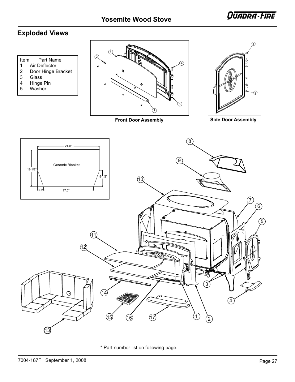 Yosemite wood stove, Exploded views | Hearth and Home Technologies Yosemite PMH User Manual | Page 27 / 32