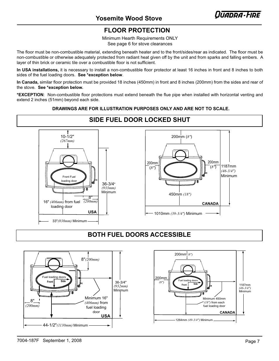 Yosemite wood stove, Floor protection | Hearth and Home Technologies Yosemite PMH User Manual | Page 7 / 32