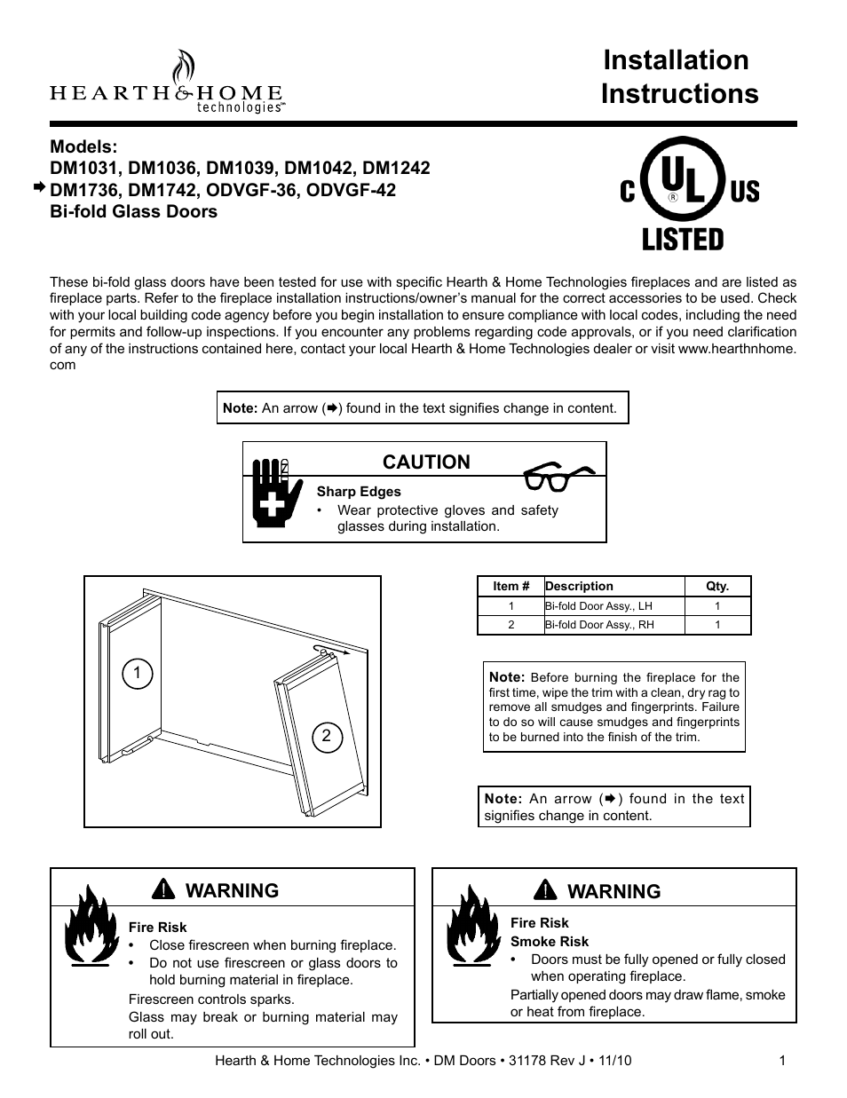 Hearth and Home Technologies DM1242 User Manual | 2 pages