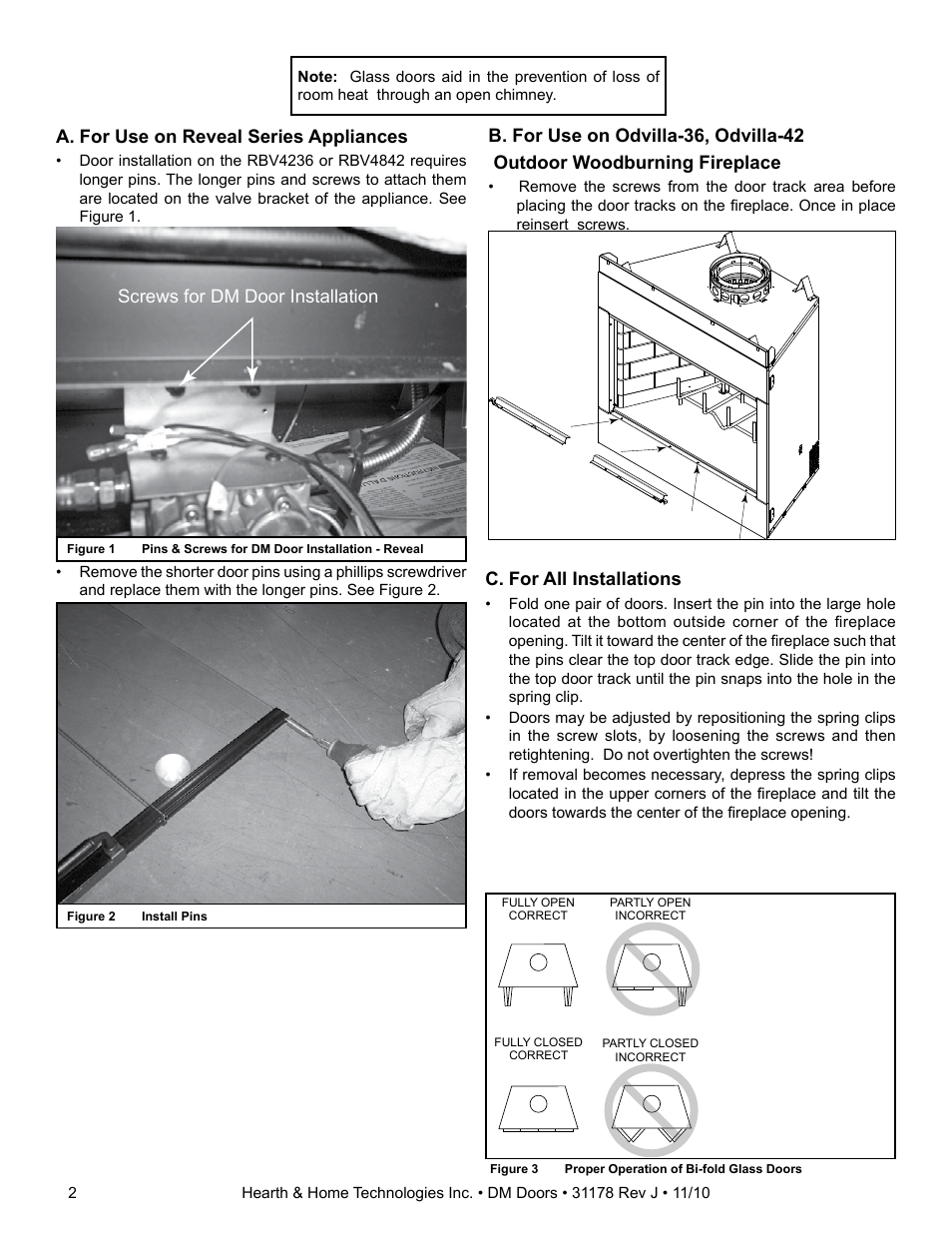 C. for all installations, A. for use on reveal series appliances, Screws for dm door installation | Hearth and Home Technologies DM1242 User Manual | Page 2 / 2