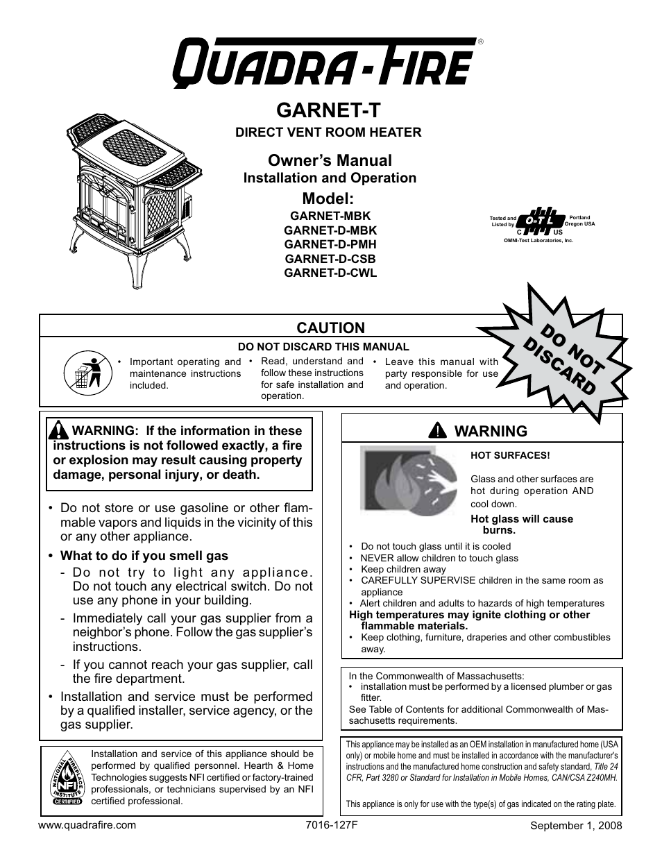 Hearth and Home Technologies GARNET-MBK User Manual | 56 pages