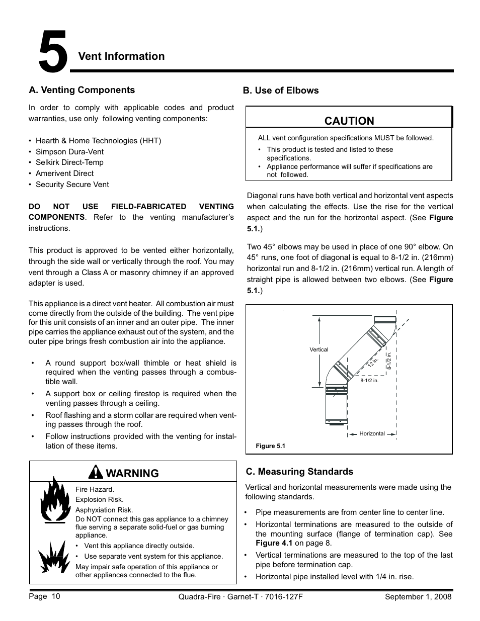 Vent information, Warning, Caution | Hearth and Home Technologies GARNET-MBK User Manual | Page 10 / 56