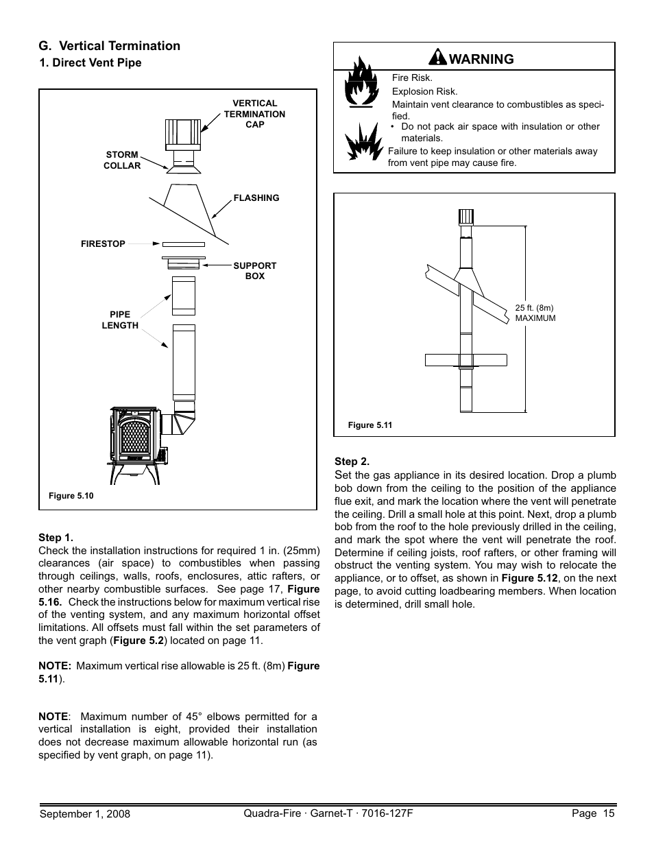 Warning, G. vertical termination | Hearth and Home Technologies GARNET-MBK User Manual | Page 15 / 56