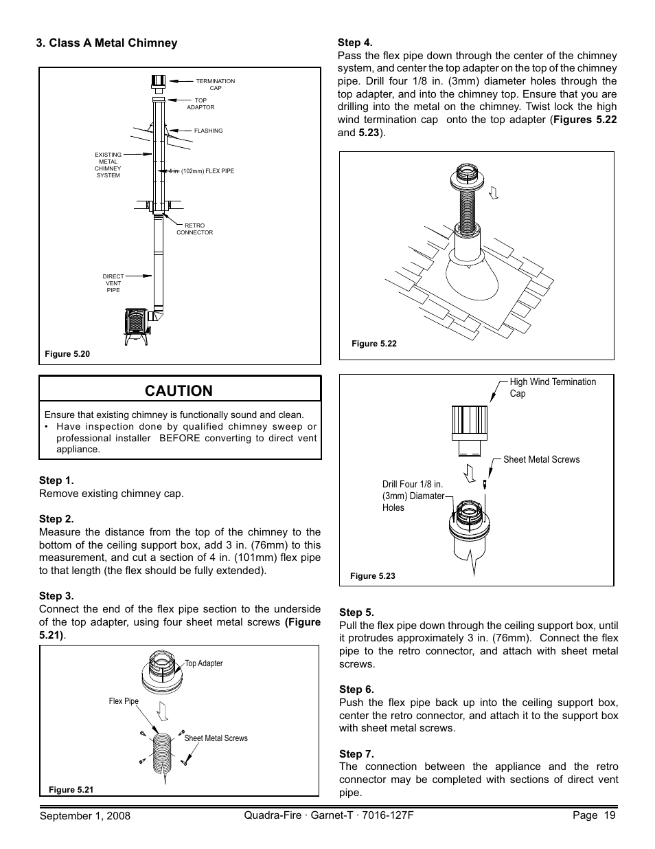 Caution, Class a metal chimney | Hearth and Home Technologies GARNET-MBK User Manual | Page 19 / 56