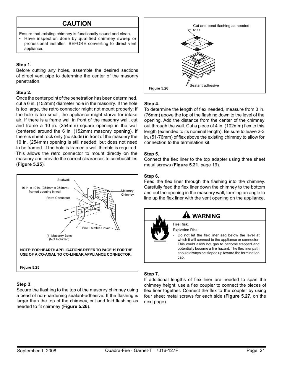 Caution, Warning | Hearth and Home Technologies GARNET-MBK User Manual | Page 21 / 56