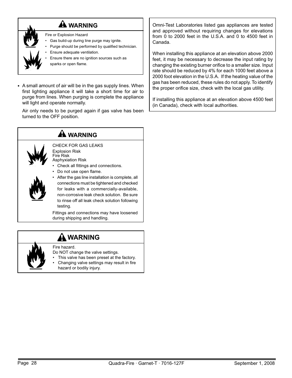 Warning | Hearth and Home Technologies GARNET-MBK User Manual | Page 28 / 56