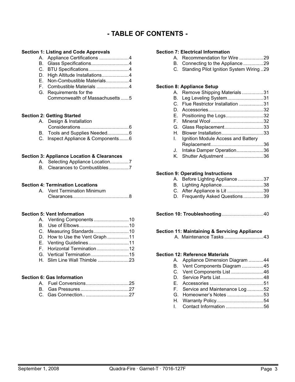 Hearth and Home Technologies GARNET-MBK User Manual | Page 3 / 56