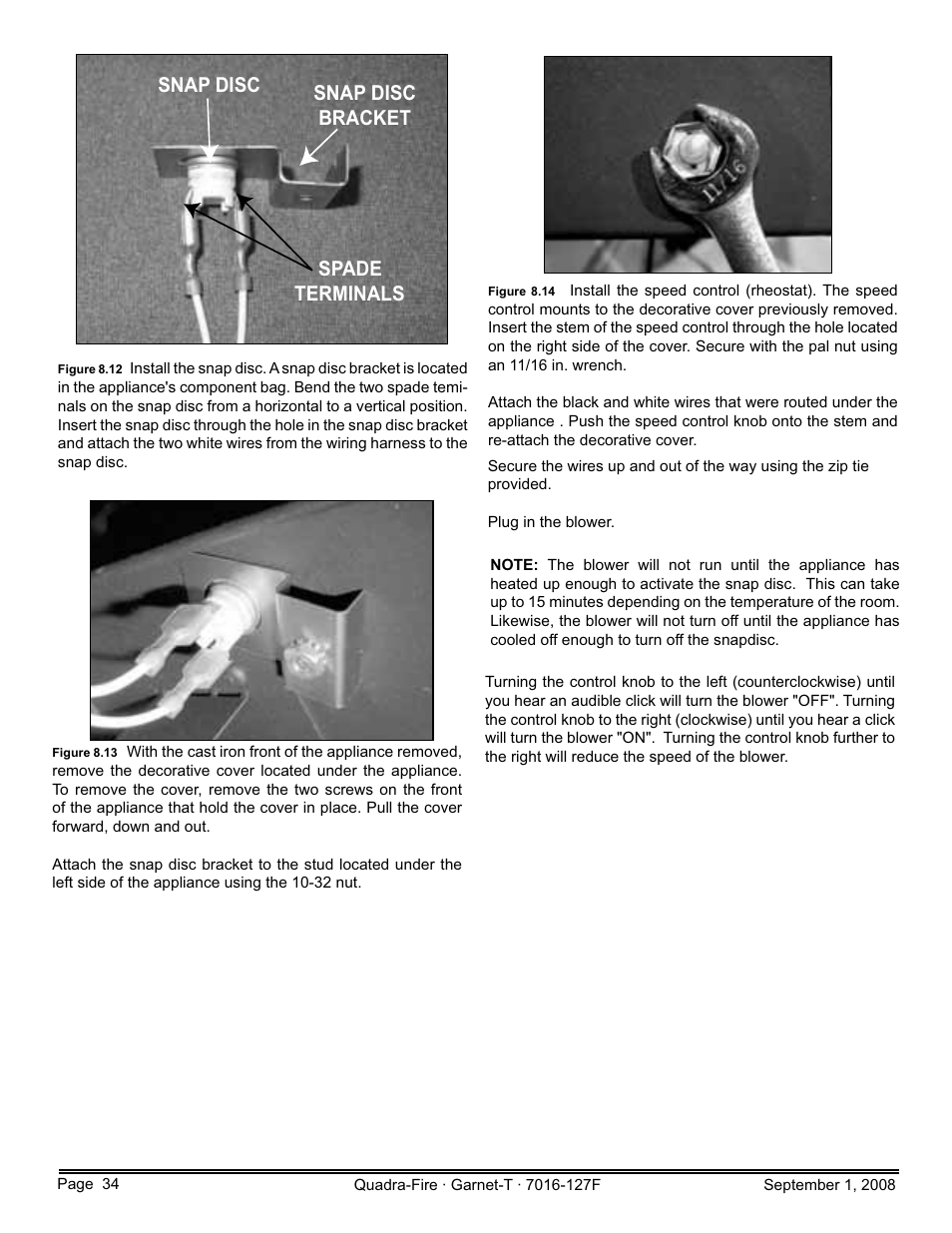 Snap disc bracket snap disc spade terminals | Hearth and Home Technologies GARNET-MBK User Manual | Page 34 / 56