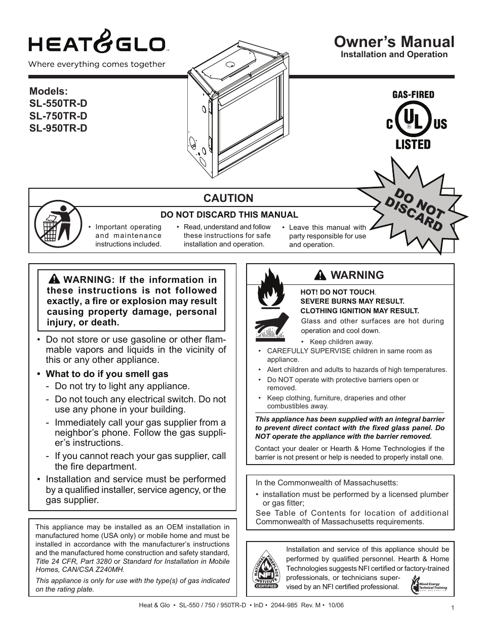 Hearth and Home Technologies Heat & Glo SL-550TR-D User Manual | 74 pages