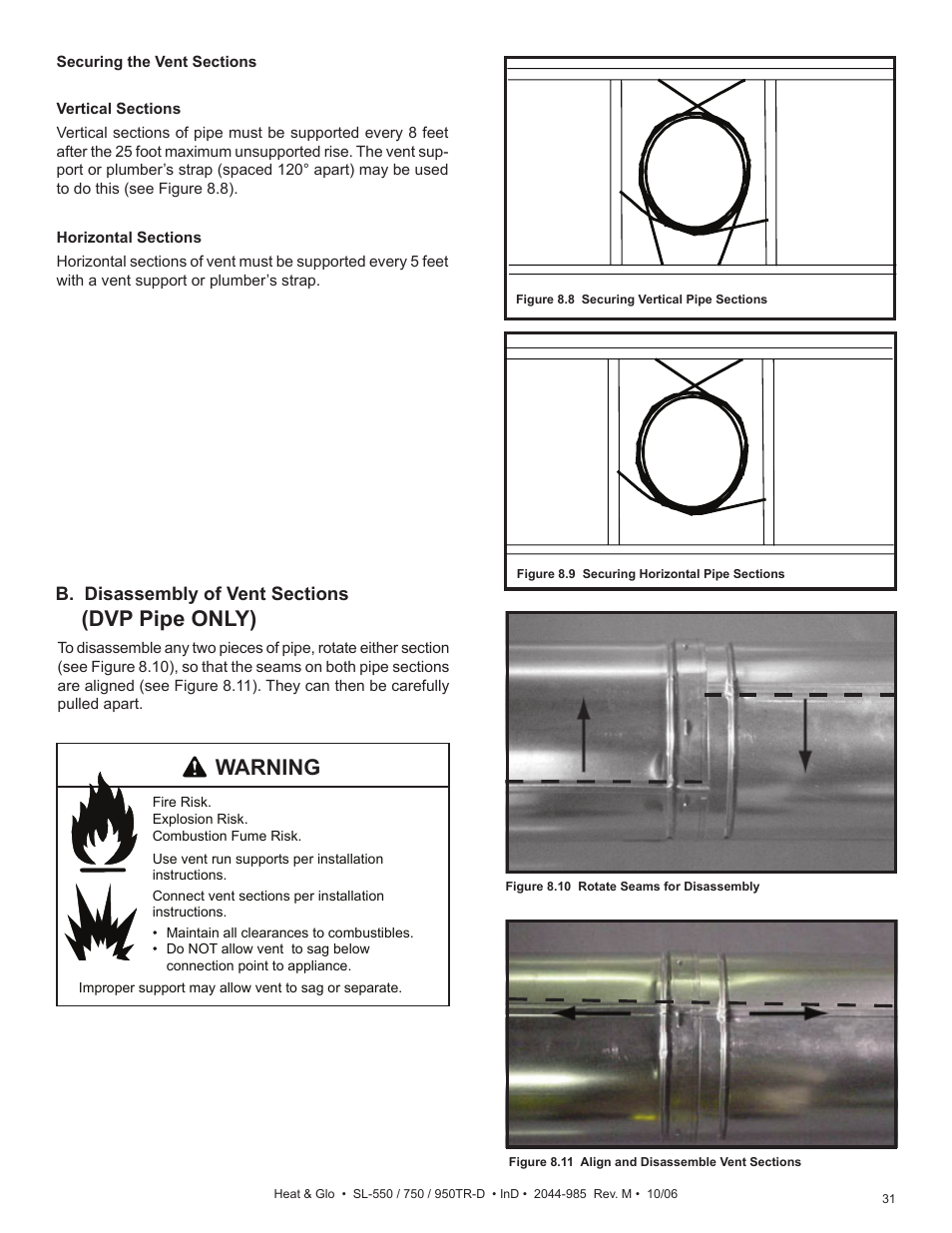 Dvp pipe only), Warning | Hearth and Home Technologies Heat & Glo SL-550TR-D User Manual | Page 31 / 74