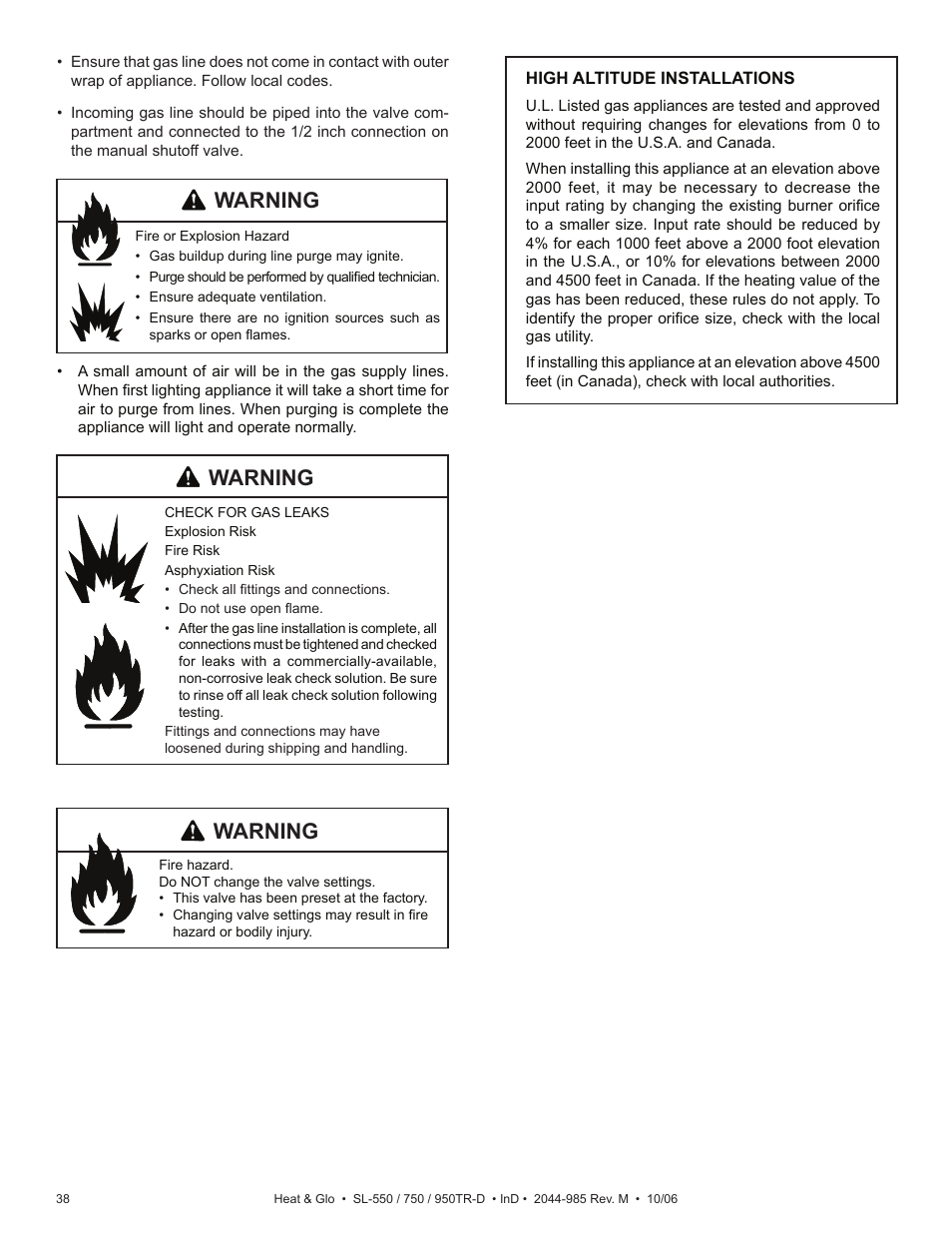 Warning | Hearth and Home Technologies Heat & Glo SL-550TR-D User Manual | Page 38 / 74