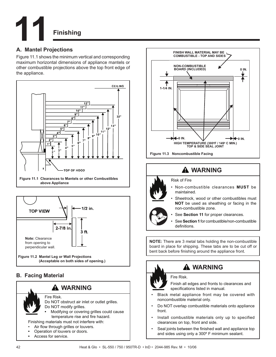 Finishing, Warning | Hearth and Home Technologies Heat & Glo SL-550TR-D User Manual | Page 42 / 74