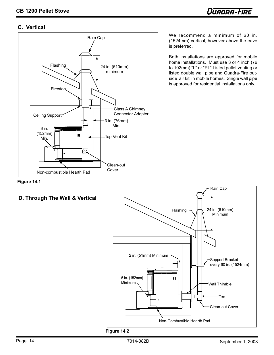 Cb 1200 pellet stove, C. vertical d. through the wall & vertical | Hearth and Home Technologies CB1200-B User Manual | Page 14 / 48