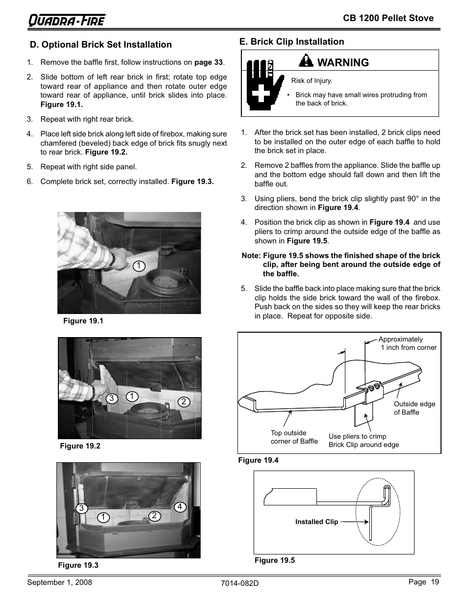 Warning | Hearth and Home Technologies CB1200-B User Manual | Page 19 / 48