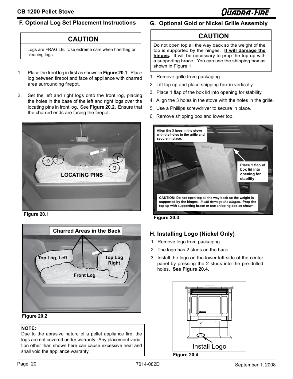 Caution, Install logo | Hearth and Home Technologies CB1200-B User Manual | Page 20 / 48