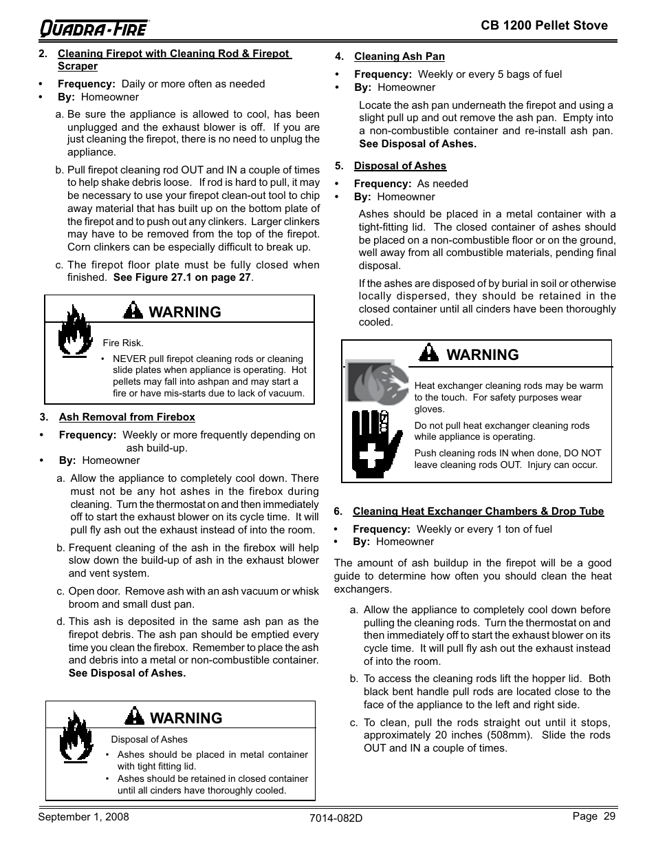 Warning | Hearth and Home Technologies CB1200-B User Manual | Page 29 / 48