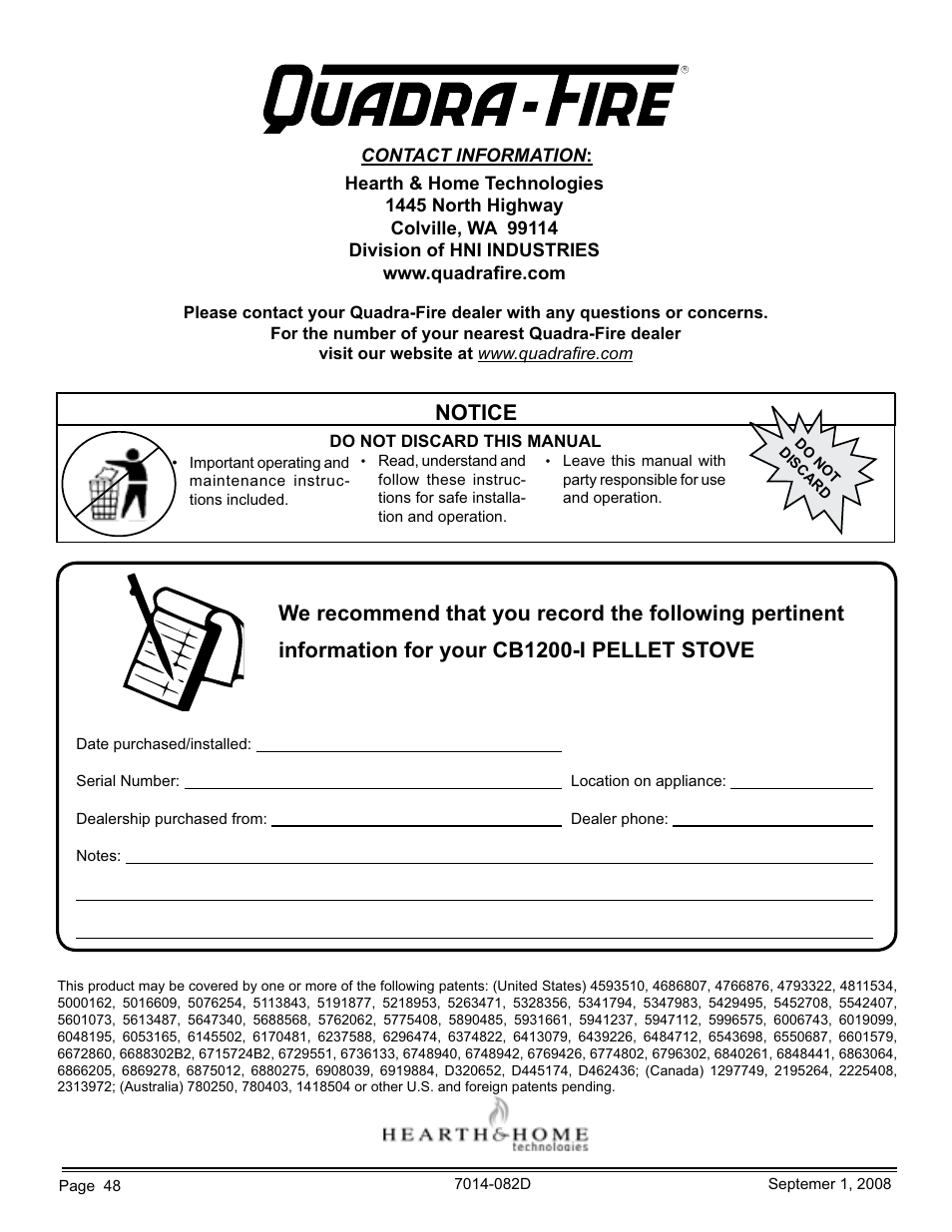 Hearth and Home Technologies CB1200-B User Manual | Page 48 / 48