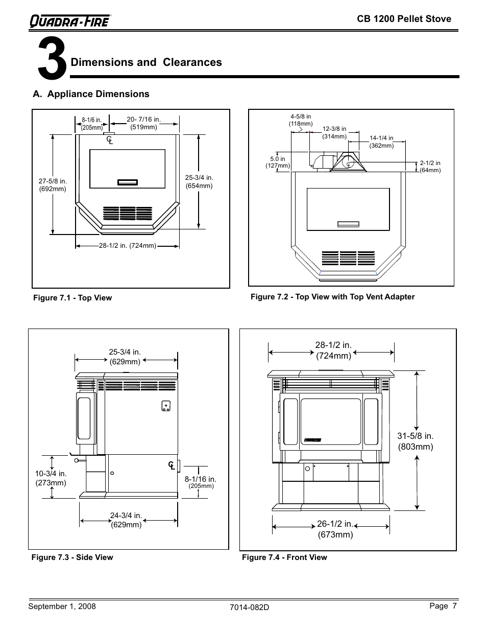 Dimensions and clearances | Hearth and Home Technologies CB1200-B User Manual | Page 7 / 48