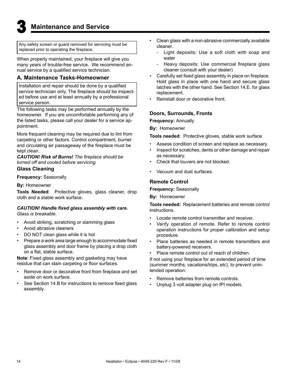 Maintenance and service | Hearth and Home Technologies Direct Vent Gas Appliance EDV3633L User Manual | Page 14 / 60