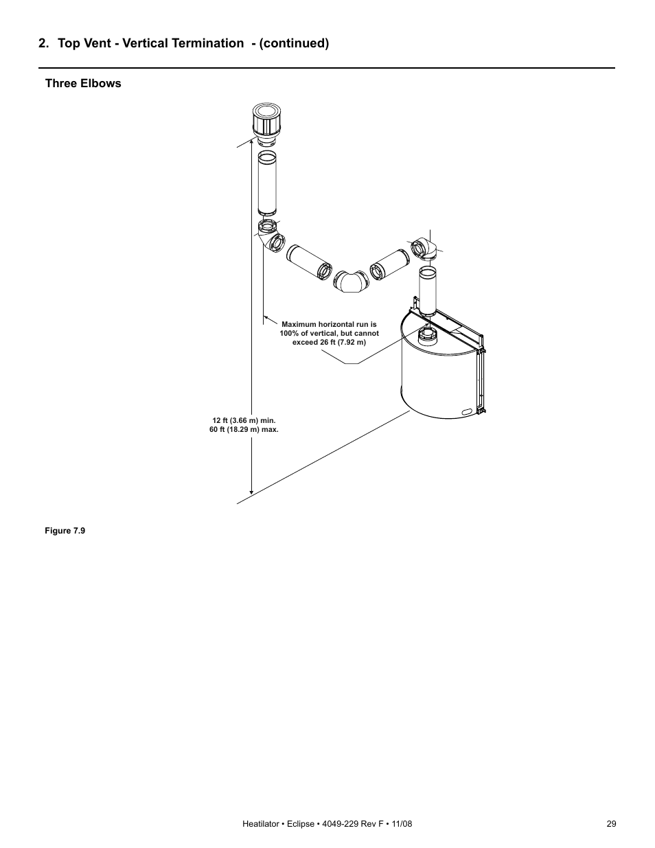Top vent - vertical termination - (continued), Three elbows | Hearth and Home Technologies Direct Vent Gas Appliance EDV3633L User Manual | Page 29 / 60