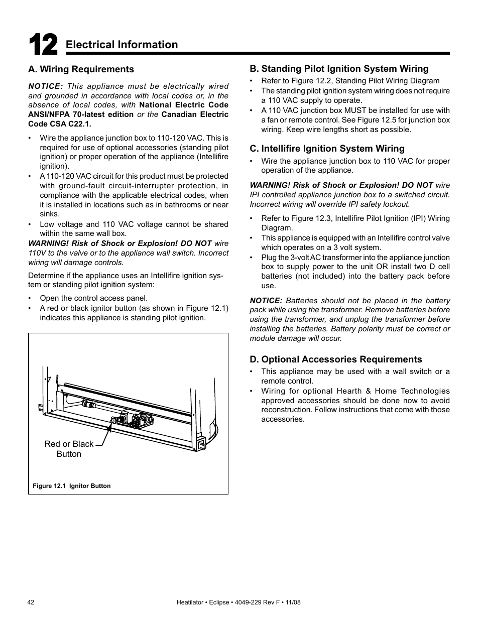 Electrical information | Hearth and Home Technologies Direct Vent Gas Appliance EDV3633L User Manual | Page 42 / 60