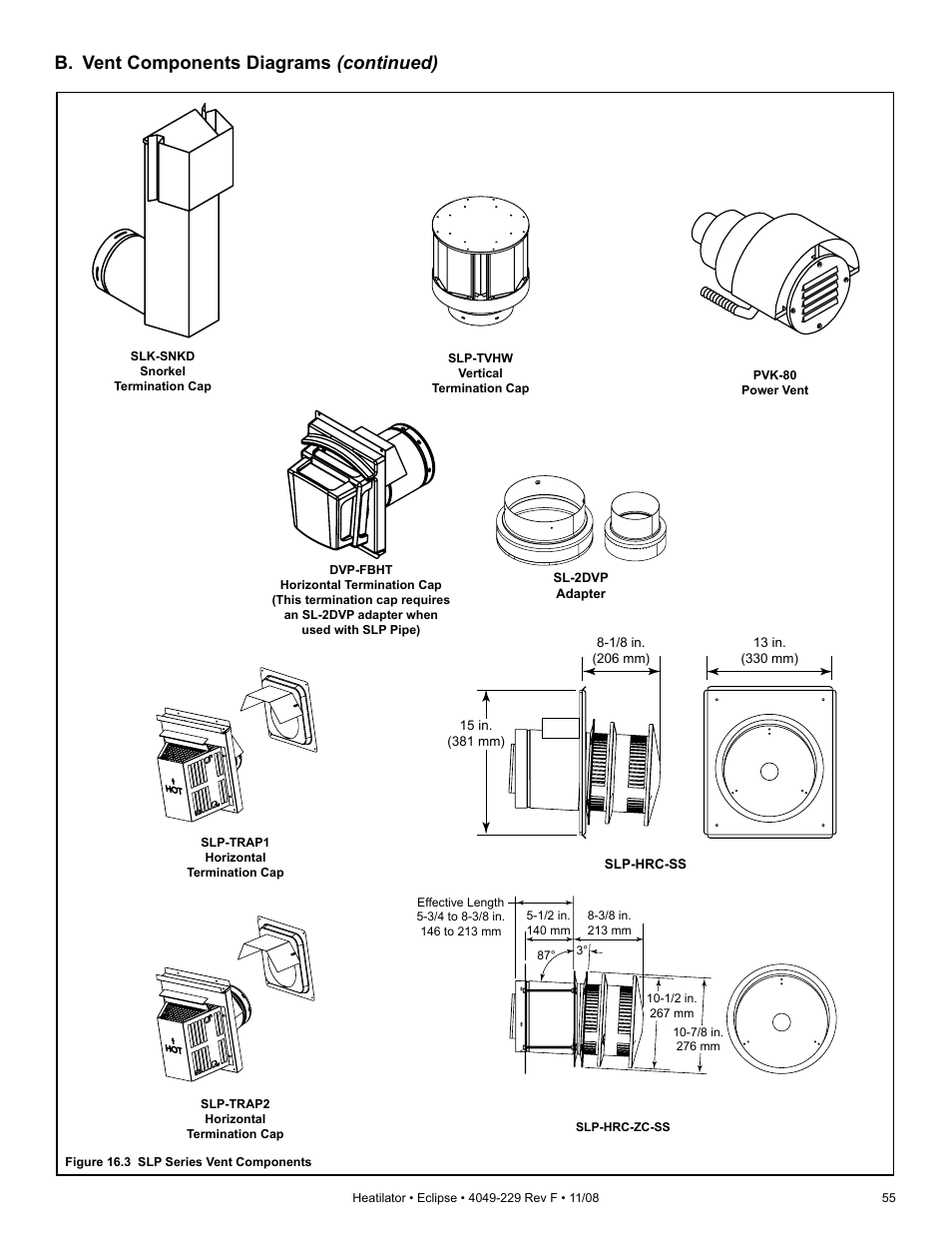 B. vent components diagrams (continued) | Hearth and Home Technologies Direct Vent Gas Appliance EDV3633L User Manual | Page 55 / 60