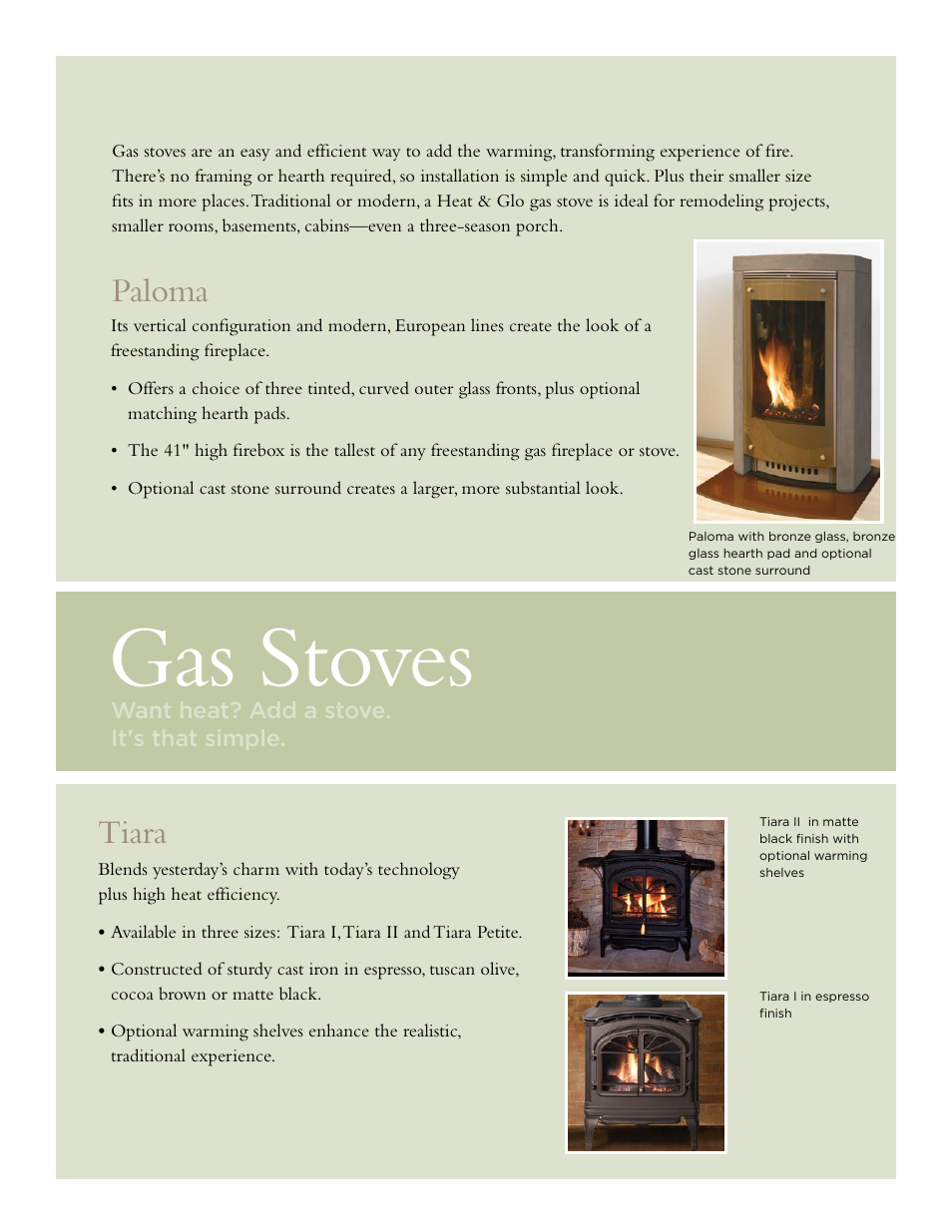 Gas stoves, Paloma, Tiara | Hearth and Home Technologies TIARA II User Manual | Page 3 / 4
