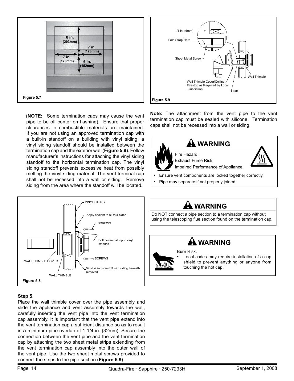 Warning | Hearth and Home Technologies Direct Vent Room Heater 839-1460 User Manual | Page 14 / 56