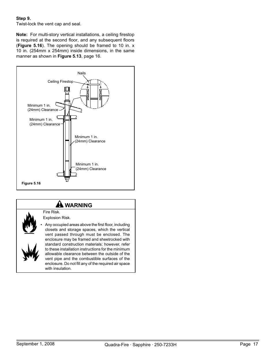 Warning | Hearth and Home Technologies Direct Vent Room Heater 839-1460 User Manual | Page 17 / 56