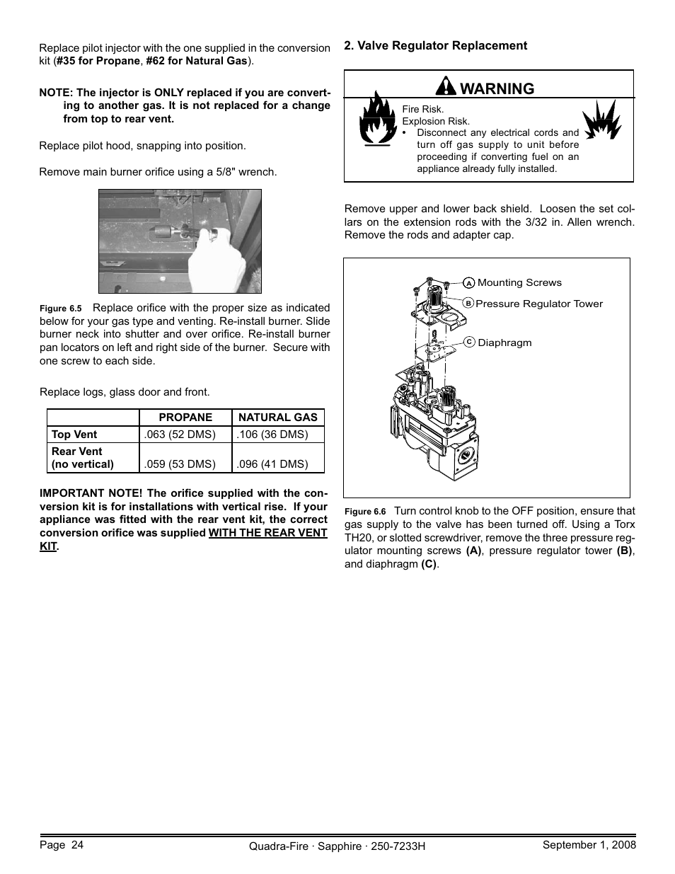 Warning | Hearth and Home Technologies Direct Vent Room Heater 839-1460 User Manual | Page 24 / 56