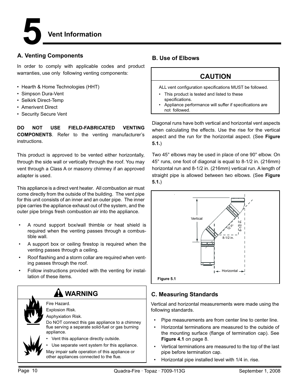 Vent information, Warning, Caution | Hearth and Home Technologies 839-1290 User Manual | Page 10 / 56