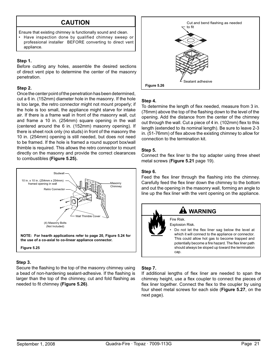 Caution, Warning | Hearth and Home Technologies 839-1290 User Manual | Page 21 / 56