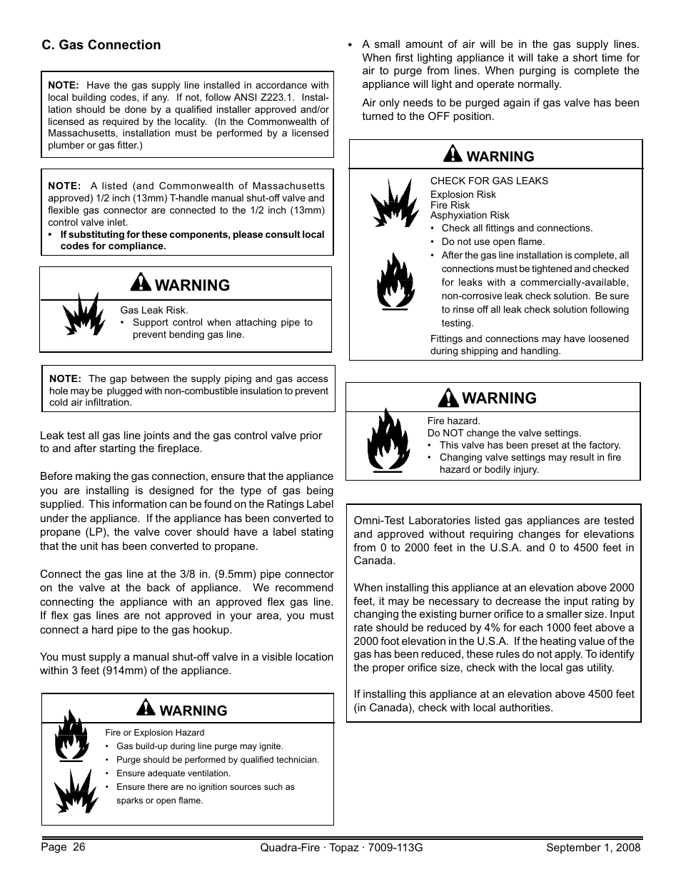 Warning | Hearth and Home Technologies 839-1290 User Manual | Page 26 / 56
