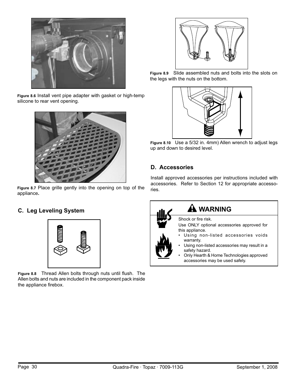Warning | Hearth and Home Technologies 839-1290 User Manual | Page 30 / 56
