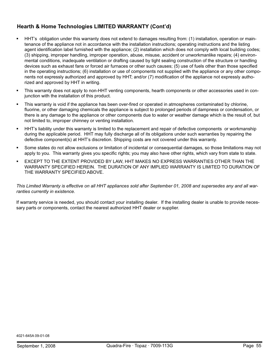 Hearth and Home Technologies 839-1290 User Manual | Page 55 / 56
