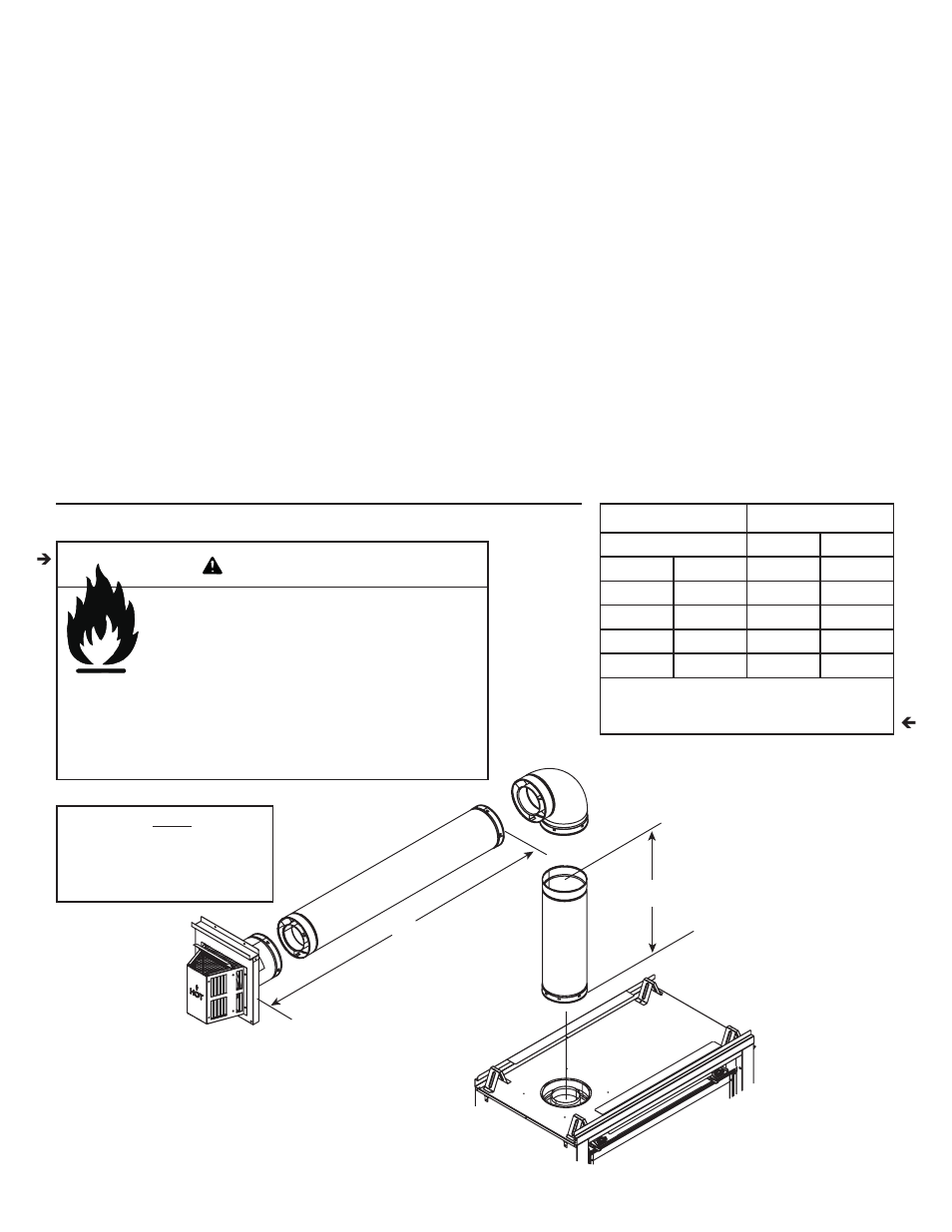 Warning, F. vent diagrams, One elbow 1. top vent - horizontal termination | Hearth and Home Technologies GDST3831I User Manual | Page 26 / 62