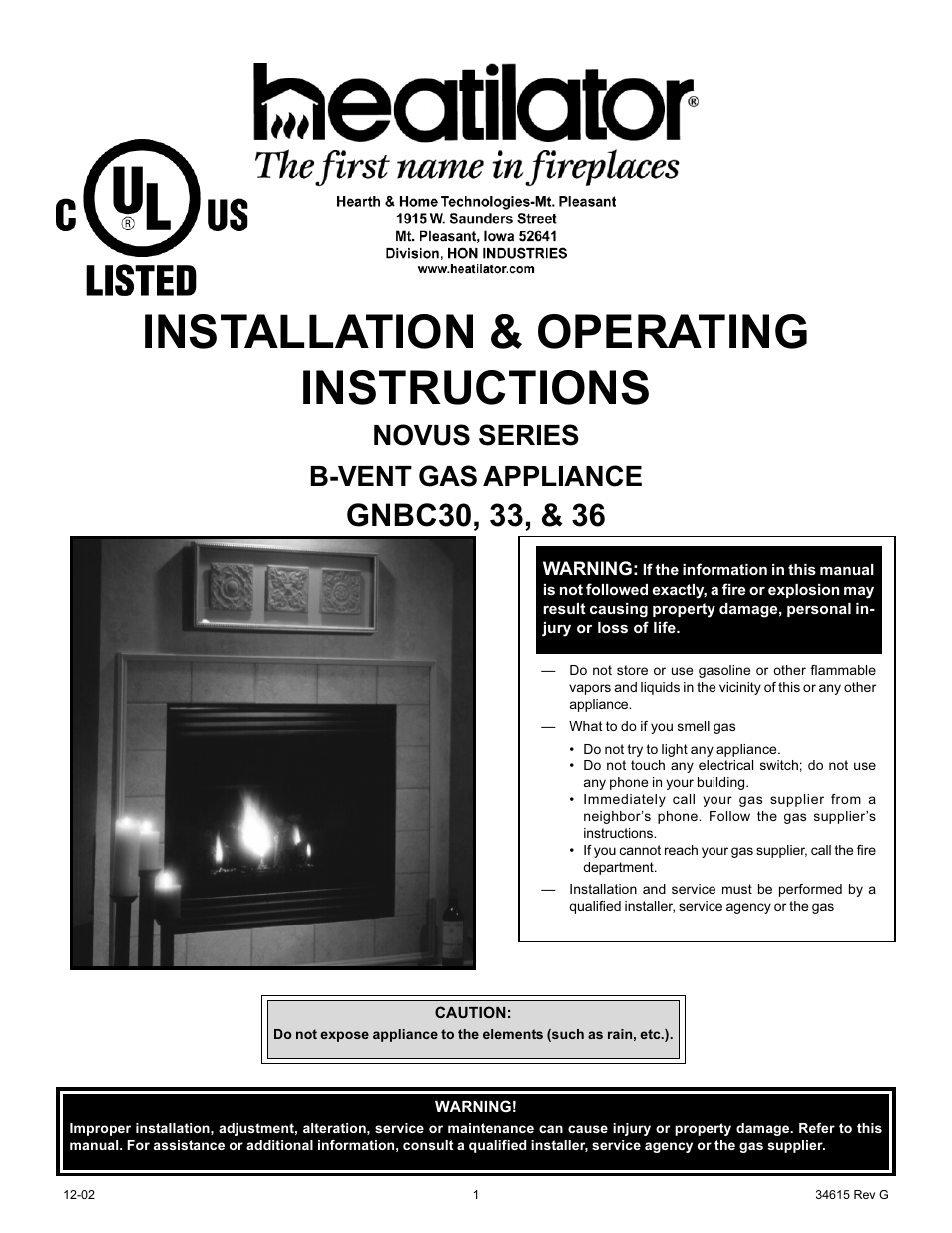 Hearth and Home Technologies NOVUS GNBC33 User Manual | 28 pages